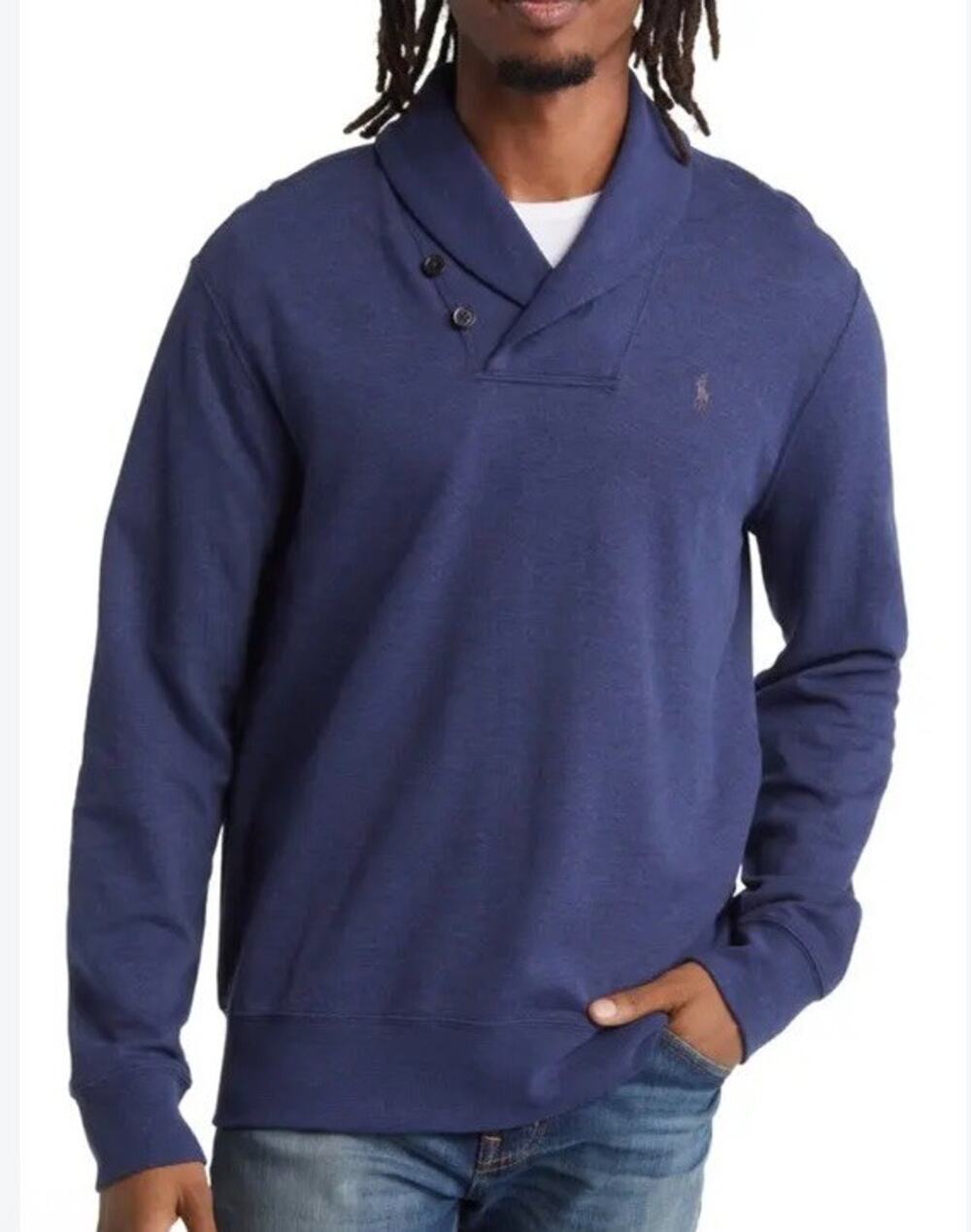 Polo Ralph Lauren Sweatshirt Mens Big 4XL Blue Shawl Collar Pullover Cotton